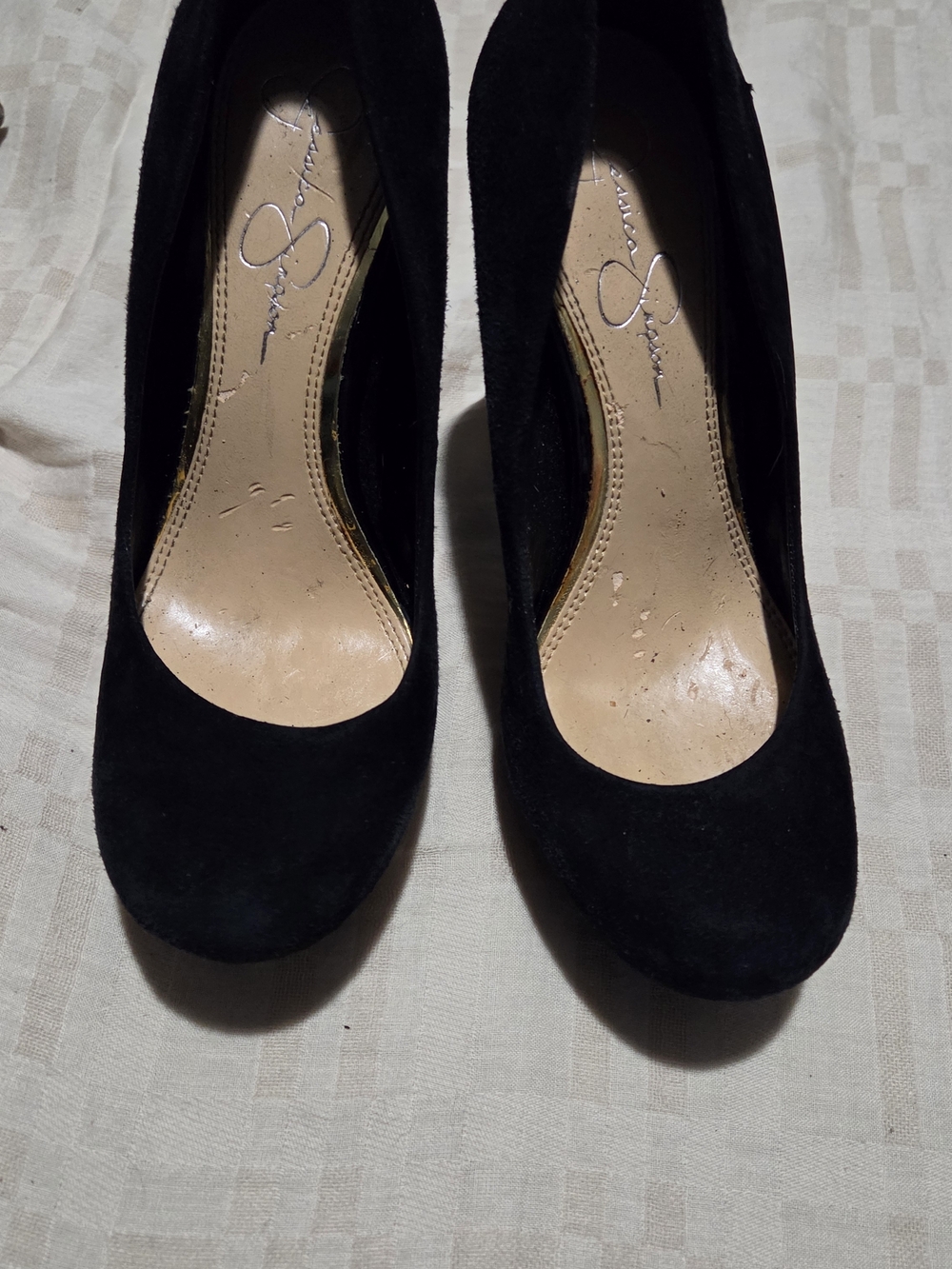 Jessica Simpson Black Suede Round-Toe Heels